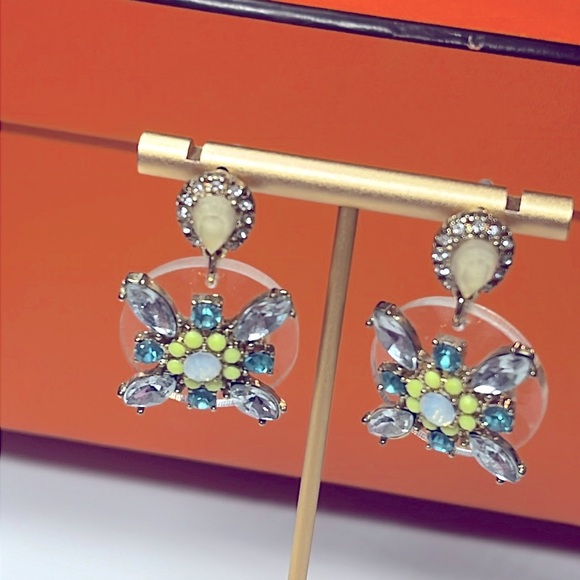 CRYSTAL EARRINGS ROUND DROP COLORFUL STONES - Picture 1 of 7